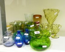 Quantity of Victorian glass including a vase in pale green with wavy rim and three matching bowls