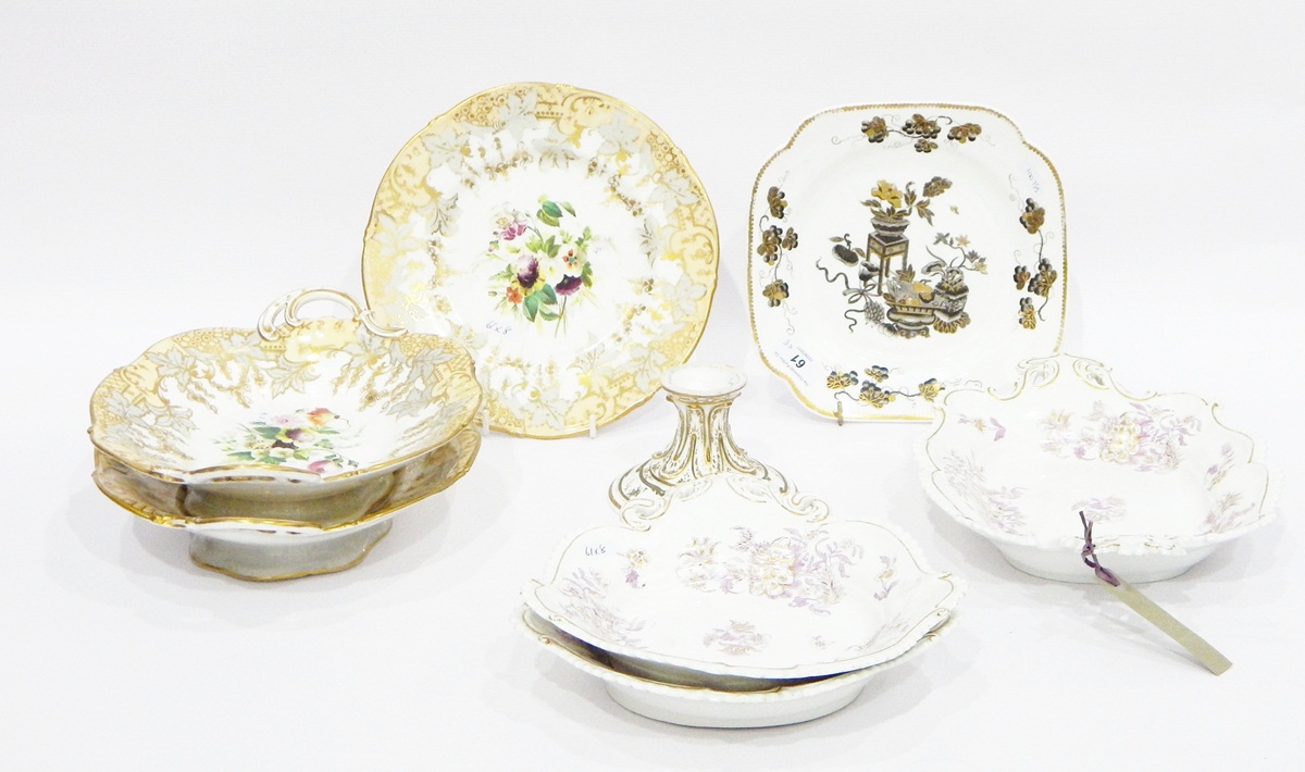19th century porcelain dessert dishes with puce and gilt decoration, - Image 2 of 2