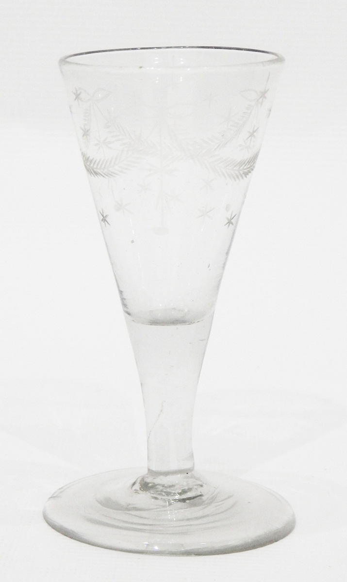 Georgian ale glass, engraved with stars and swags, a wrythen example, - Image 3 of 4