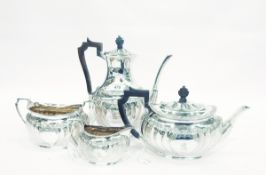 Victorian four-piece silver teaset by Aitkin Bros, London 1890 (the teapot 1892), comprising teapot,