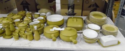Denby part dinner service, ochre with white interiors including dinner plates, side plates,