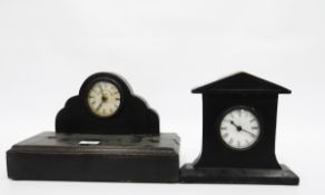 Colonial Clock Company ebonised desk clock raised on a pencil box case together with another