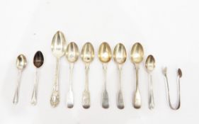 Set of five Victorian fiddle pattern silver teaspoons and various other items of silver, approx.