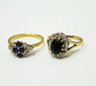 18ct gold sapphire and diamond ring set with four central circular cut sapphires and a 9ct gold