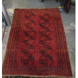 Eastern wool rug, with two rows of medallions within multiple borders,