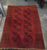 Eastern wool rug, with two rows of medallions within multiple borders,