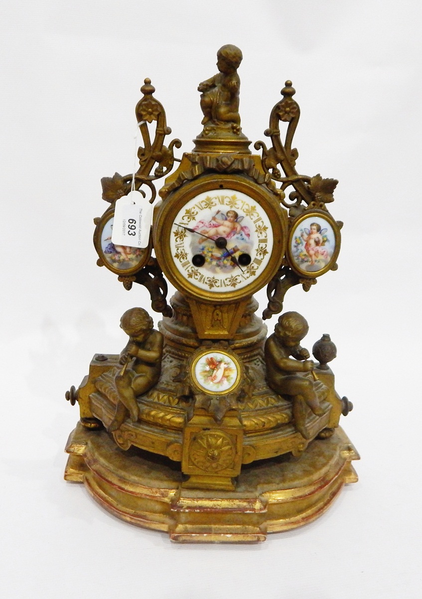 French porcelain and gilt brass mantel clock,