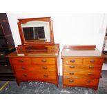 Edwardian satin walnut dressing chest and chest of two short and three long drawers ensuite (2)