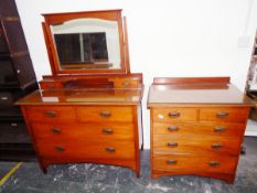 Edwardian satin walnut dressing chest and chest of two short and three long drawers ensuite (2)
