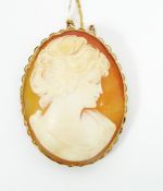 Shell cameo brooch, the cameo depicting a girl,