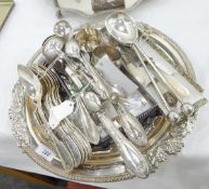 Silver plated tray, with gadroon, shell and flower rim,