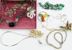 Quantity of costume jewellery including simulated pearls, bead necklace, silver plate, etc.