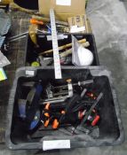 Quantity of tools including clamps, hammers, screwdrivers, files, etc.