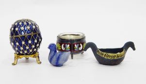 Collection of modern enamelled egg ornaments and other trinkets and ornaments