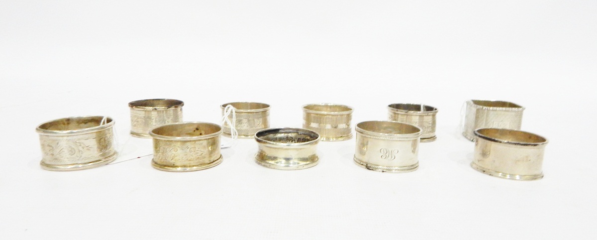 Eight assorted silver napkin rings, approx.