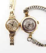 Lady's 9ct gold Rotary Incabloc bracelet watch on 9ct gold stylised ladder link bracelet and a 9ct