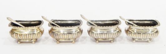Set of four silver salts, Chester 1894, of half-fluted rectangular form with gadrooned edges,