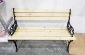 Garden bench seat with painted iron supports