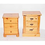 Two pine three-drawer bedside chests