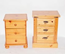 Two pine three-drawer bedside chests