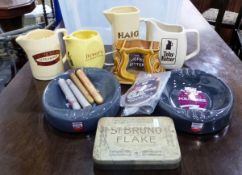 Quantity of breweriana including whisky jugs, ashtrays,