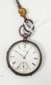 Silver cased open faced Waltham pocket watch with enamel dial and subsidiary seconds dial in a case