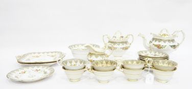 19th century porcelain Rockingham-style teaset with fish scale lozenge pattern to floral painted