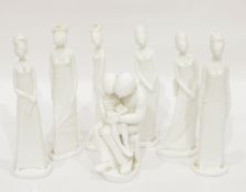 Spode blanc de chine figures by Pauline Shone, including 'Henrietta', 'Priscilla', 'Victoria',