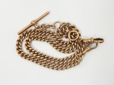 9ct gold curb-link Albert watch chain with T bar, approx. 43.