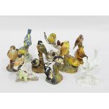 Collection of tinted bisque Royal Worcester models of birds and a Staffordshire bone china blanc de