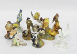 Collection of tinted bisque Royal Worcester models of birds and a Staffordshire bone china blanc de