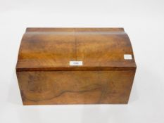 Walnut rectangular box with shallow domed hinged cover,