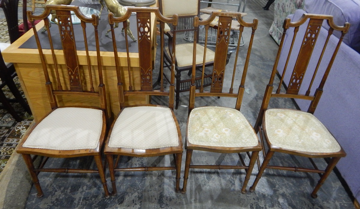 Set of four Edwardian walnut chairs, - Image 2 of 2