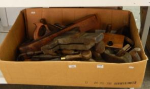 Quantity of woodworking tools including a large plane with blade by I Sorby, various other planes,