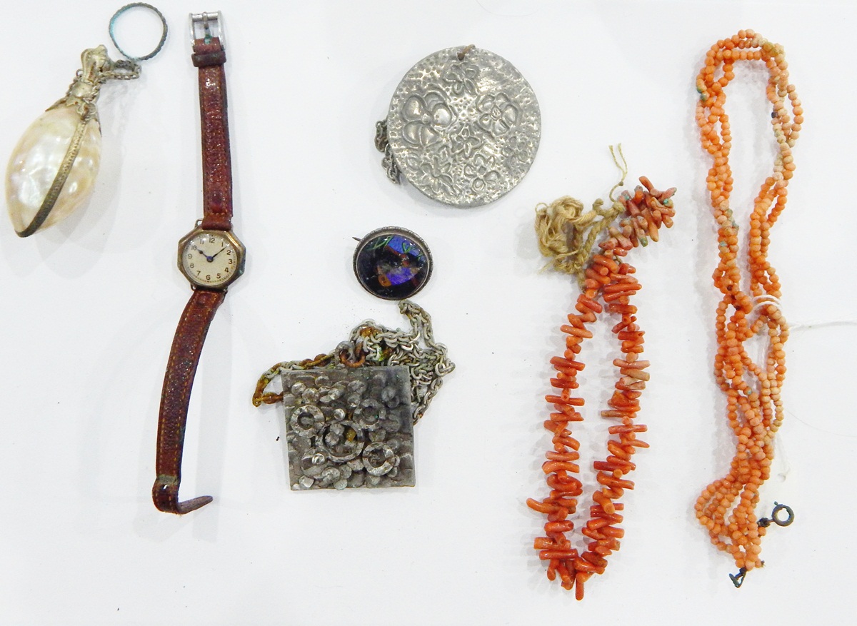 Victorian jet maid's brooch 'Alice', a twisted coral bead necklace, further part coral necklaces, - Image 2 of 2