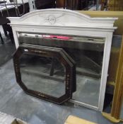 White painted overmantel mirror and a bevelled edge carved wood framed mirror (2)