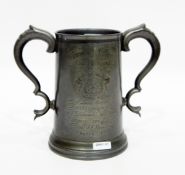 Victorian two-handled pewter mug of rowing interest,