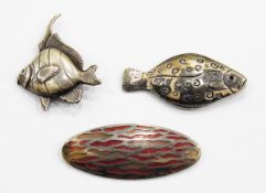 Silver-coloured brooch modelled as a tropical fish, marked 'Sterling BM Co',