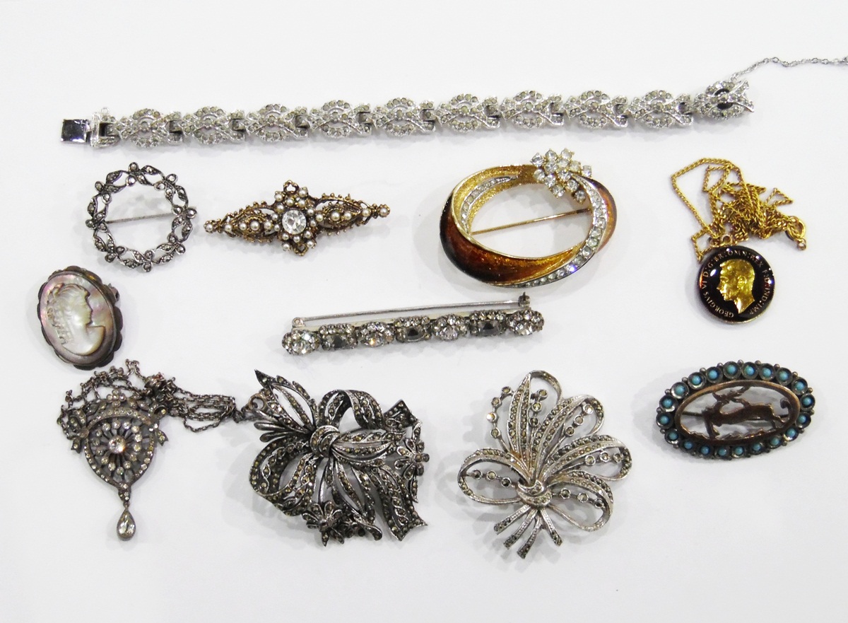 Small collection of costume jewellery including a white metal belle-epoque style paste pendant, - Image 2 of 2