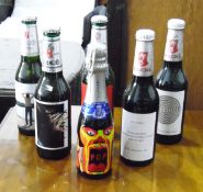 Becks limited edition beer bottles with the labels designed by various artists,