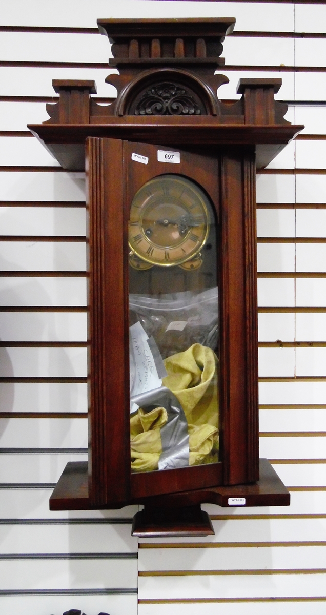 Late 19th century walnut cased Vienna regulator wall clock with Roman numerals,