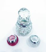 Late Victorian cranberry glass and silver-mounted match holder, spherical and ribbed, 4cm high,