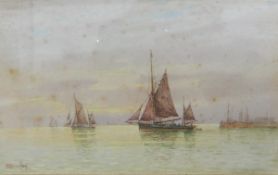 Herbert Harding-Bingley Watercolour drawing Fishing boats leaving quayside, 11cm x 19cm,
