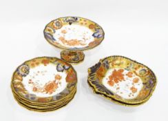 Royal Crown Derby part dessert service in underglaze blue with orange and gilt floral decoration,