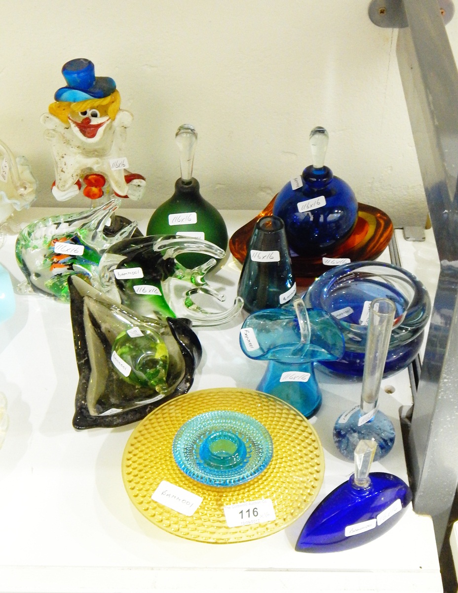 Murano glass clown, two perfume bottles with stoppers, Art glass ashtrays, - Image 2 of 2