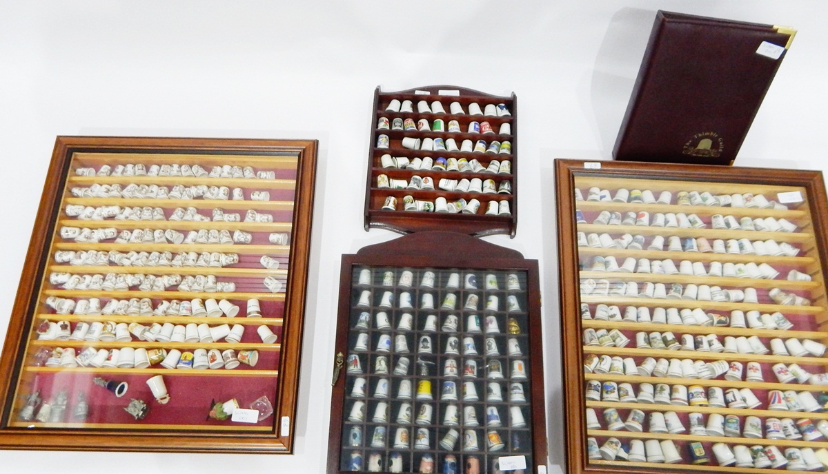 Large collection of porcelain thimbles, predominantly souvenir and commemorative (cased),