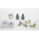 Quantity of Lladro to include donkey, hanging angel, putti figure sleeping, pair of Christmas trees,