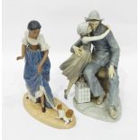 Lladro figure group of sailor saying goodbye to girl, seated by lantern,