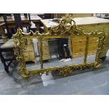Carved giltwood overmantel wall mirror, rectangular and in three sections,
