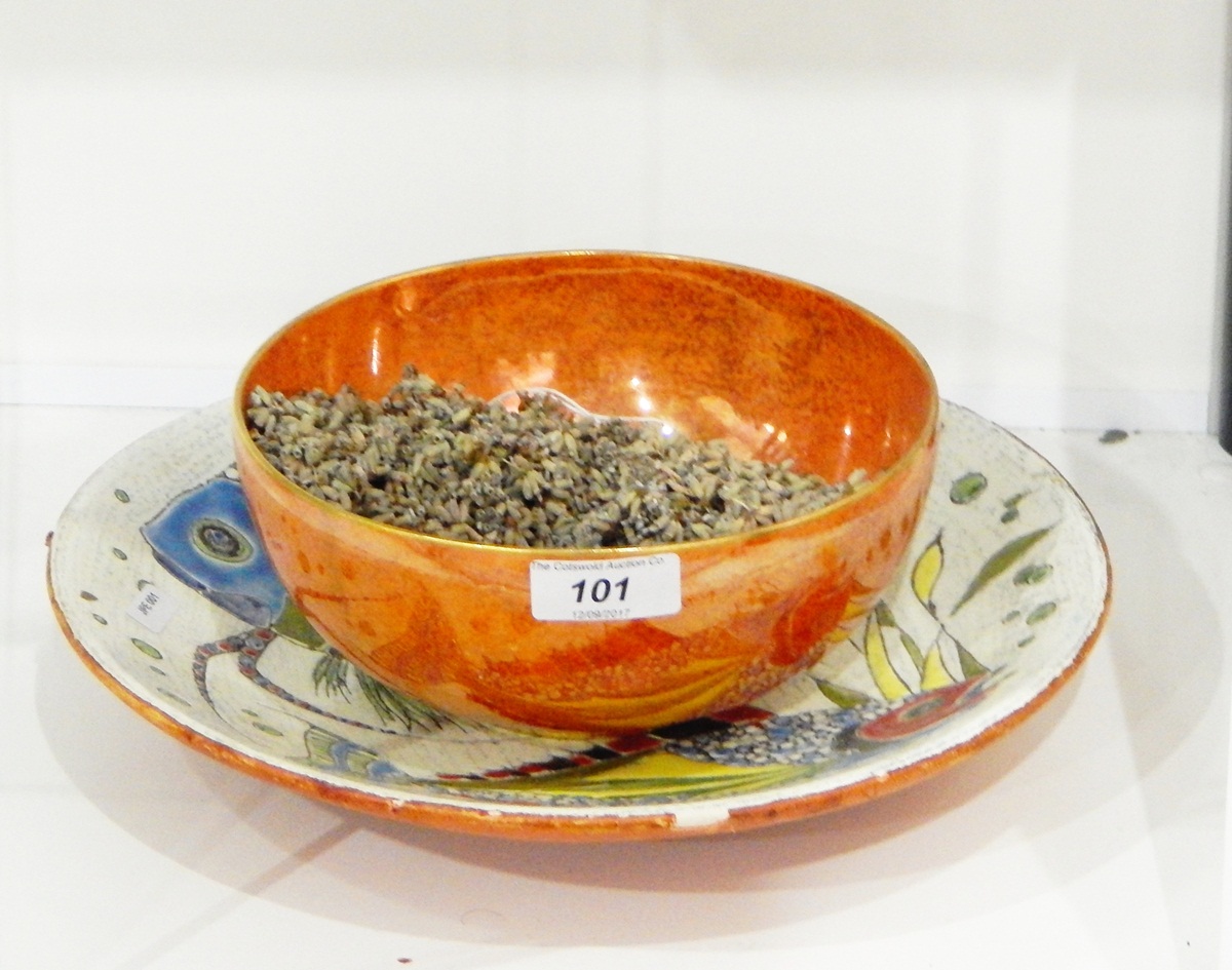 Carltonware orange lustre bowl, - Image 2 of 2